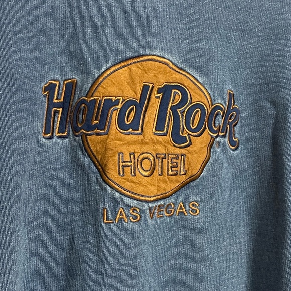 RARE Hard Rock HOTEL LAS VEGAS WASHED BLUE Crewneck Sweatshirt large - Picture 7 of 14